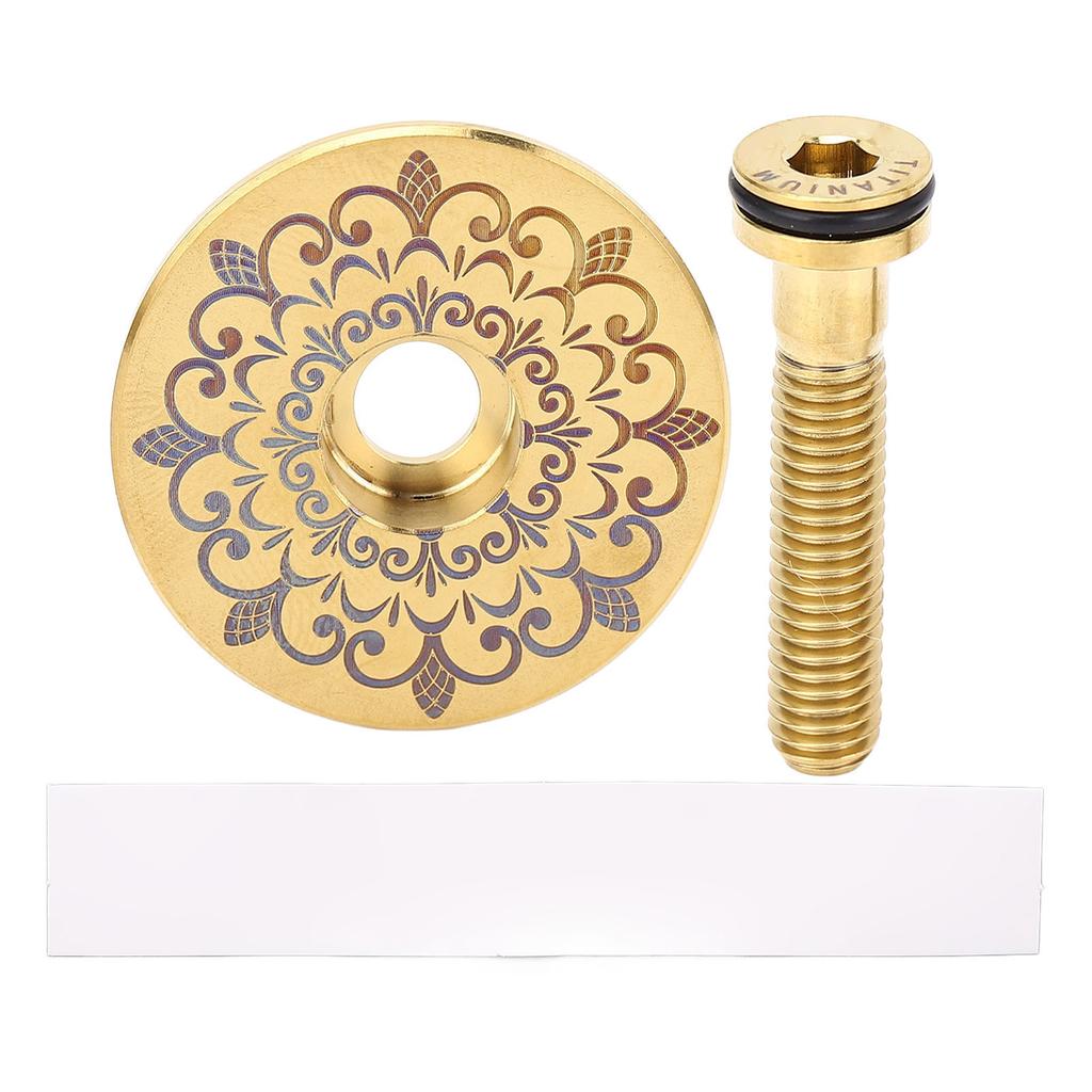 Bike Headset Cover Alloy 28.6mm Front Fork Stem Top Cap for Mountain Road Bike Totem Pattern Gold