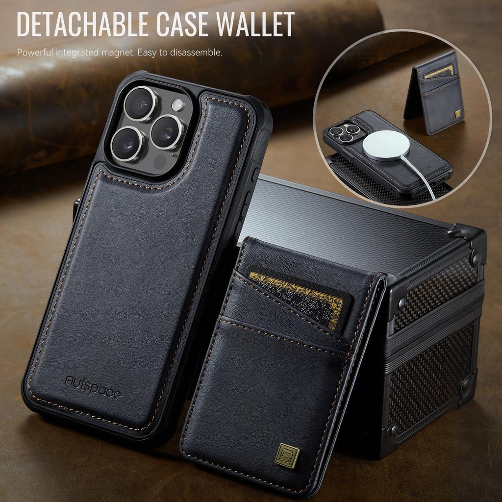 For iPhone 12 Pro 6.1 inch/iPhone 12 6.1 inch Case AUTSPACE A12 Leather Phone Case with Detachable Card Bag