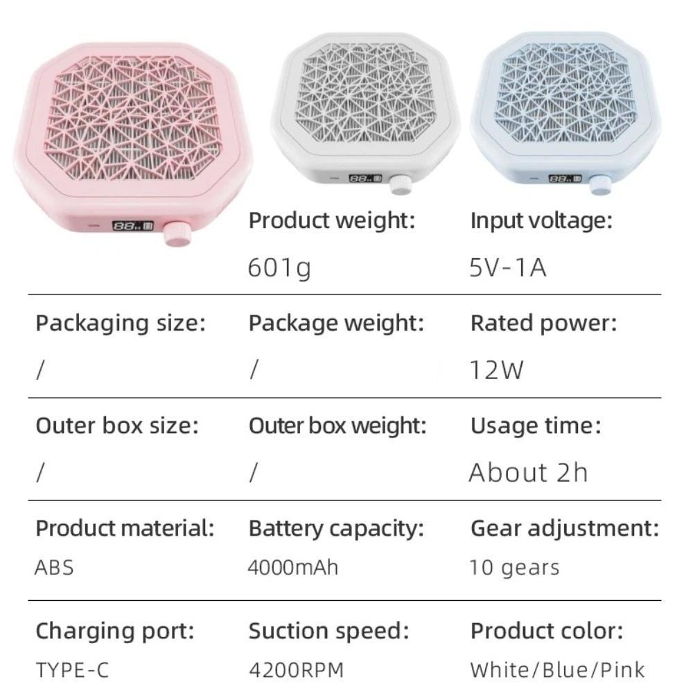 Reusable Filter Nail Dust Collector High Efficiency Cordless Portable Dust Suction  Home Nail Care