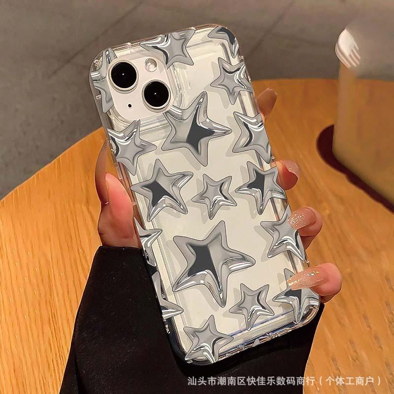 Прозрачный чехол для телефона "Серебряная звезда" совместимый с iPhone 11/12 противоударный iPhone 13/14/15/16 Премиум X/XS