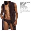 Men Bathrobe with Belt Hooded Sleeveless Ice Silk Solid Color Robe Open Front Soft Fabric Home Ice Silk Bathrobe