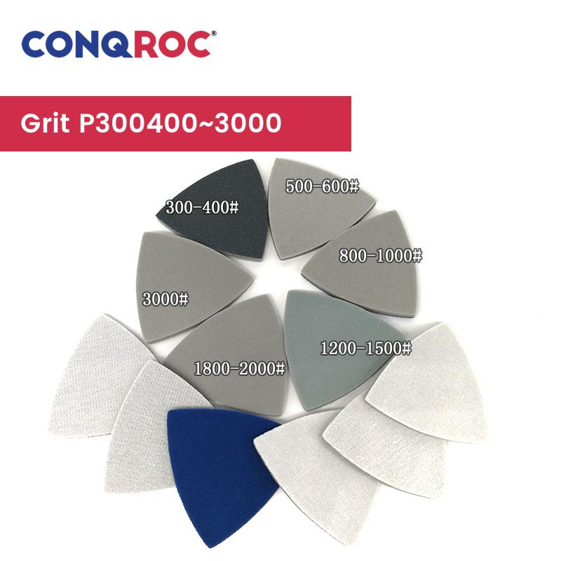 90x90x90mm Triangle Sponge Sanding Pads Silicon Carbide Hook & Loop Dry and Wet Abrasive Sandpapers 25-Piece Grit P300400~3000
