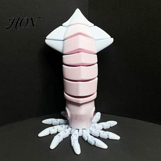 Flexible Jointed Squid Toys 3D Printed Articulated Toy, Movable Joints Figurine, Marine Animal Figures Simulated Sea Fidget Toy for Desktop Decoration