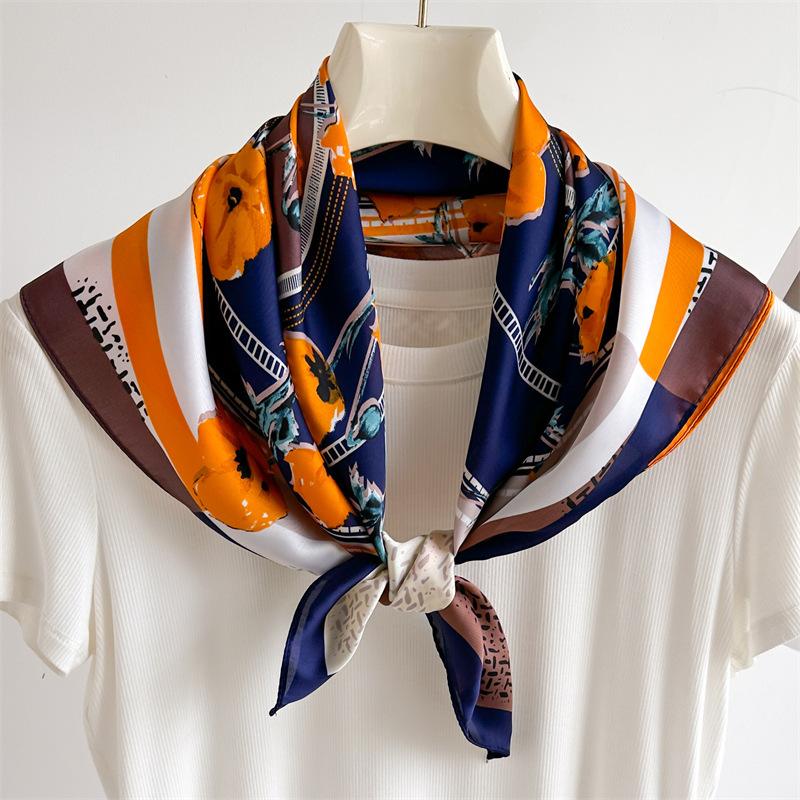 Peony Flower Small Silk Scarf Satin Versatile Scarf Thin Sunscreen Headscarf 70Cm Simulated Silk Square Scarf
