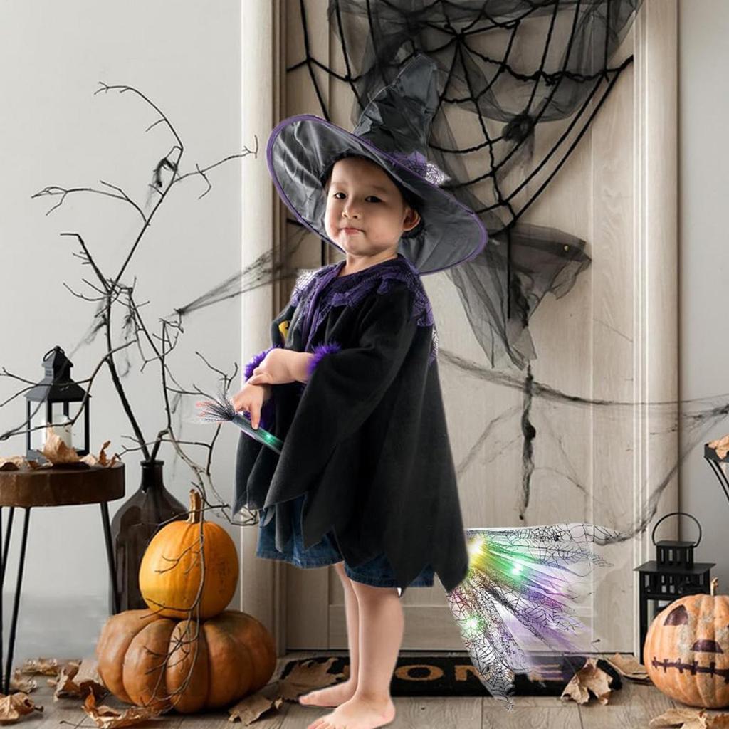 Witch Broom Kids Broom Stick Halloween with LED Lights Cosplay Props Witch Costume Accessories Cosplay Props