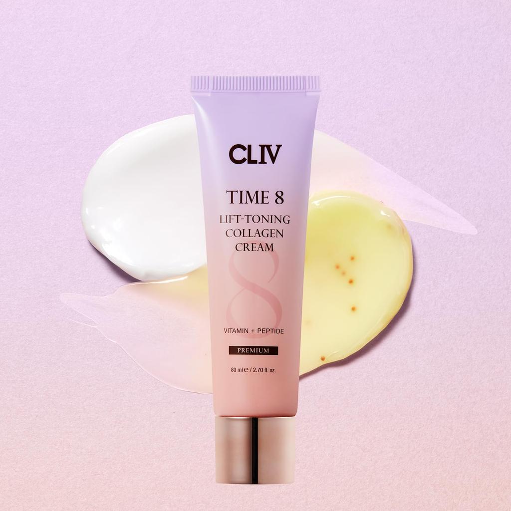 CLIV Time 8 Коллагеновый крем для лица - Увлажняющий, Подтягивающий, Витамины, Пептиды, Ниацинамид - Корейский уход за кожей - 80 мл