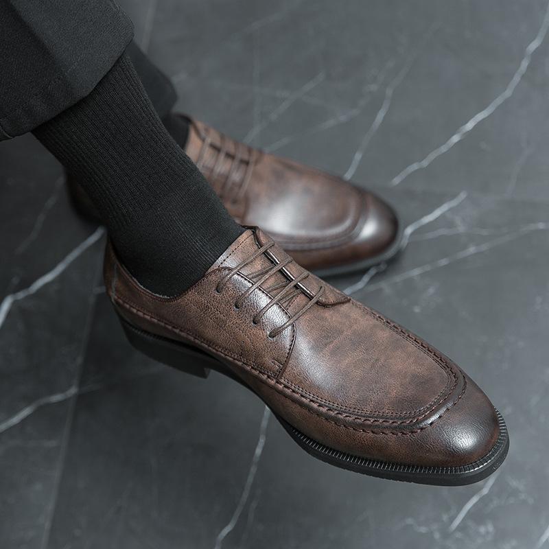 2025 British Leather Shoes Men's Business Dress Black Low-top Wedding Shoes Casual Soft Sole Korean Version Trendy Versatile Men's Shoes