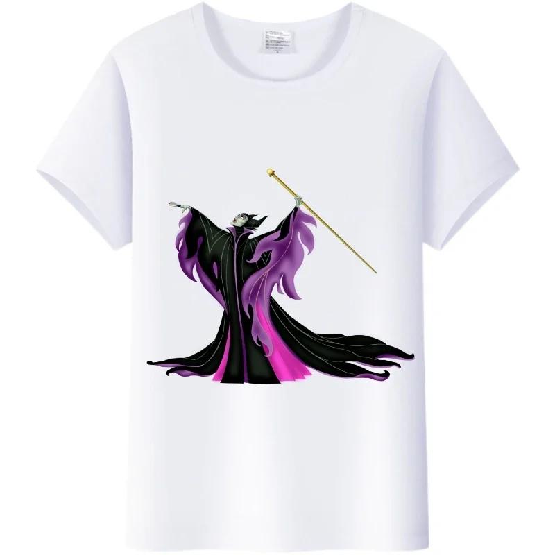 Vintage Cartoon Sleeping Beauty Summer Tee Villains Maleficent Tops White T-Shirts 90S Clothes Gothic Blouse Unisex