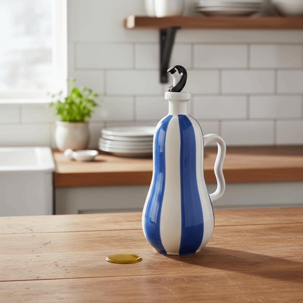 Ergonomic Grip Ceramic Oil Bottle Striped Pattern Ceramic Seasoning Bottle Pantry