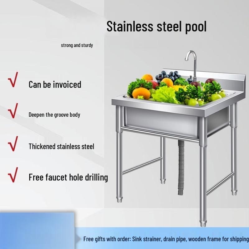 Commercial 304 Stainless Steel Double Sink with Left Platform