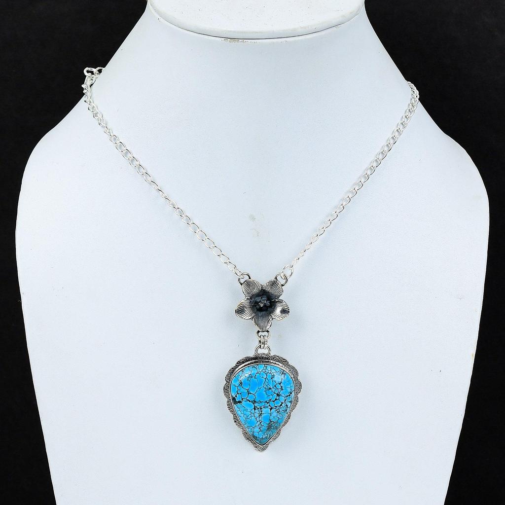 Натуральный тибатне бирюзовый драгоценный камень ручной работы из стерлингового серебра 925 пробы гальванопластика цветок ожерелье, тибатне бирюзовый серебро для жены унисекс кулон подарок
