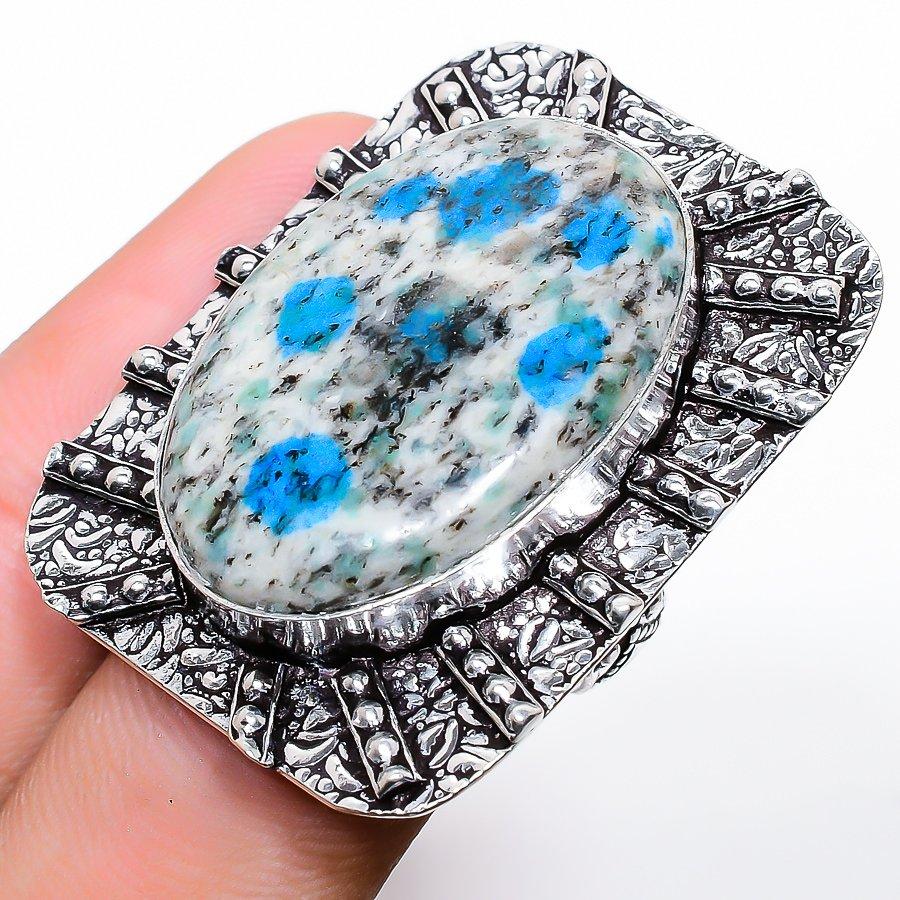 К2 Голубой Азурит Драгоценный камень 925 Стерлинговое серебро Подарочное Ювелирное Кольцо Размер 6.5
