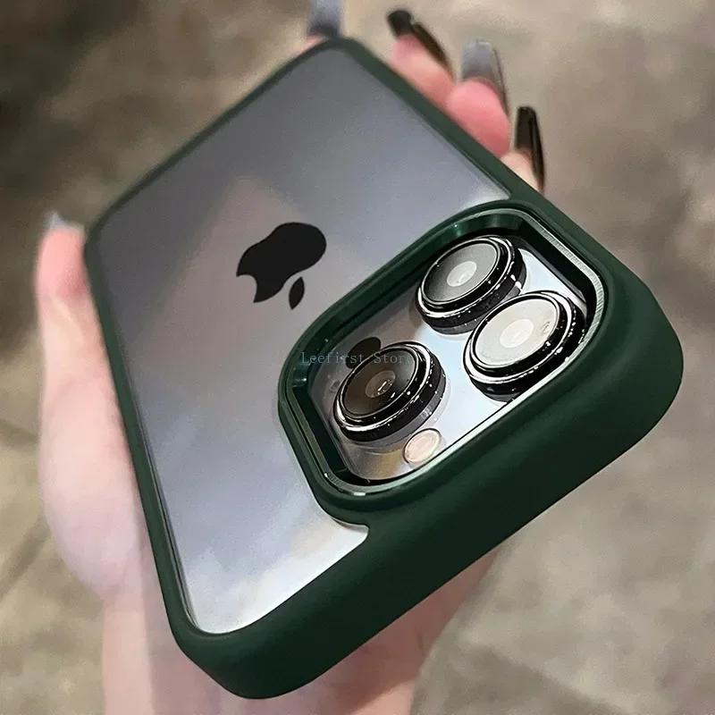 Fashion Metal Frame Case For iPhone 15 14 13 12 11 Pro Max Plus Transparent Acrylic Soft Shockproof Bumper Cover