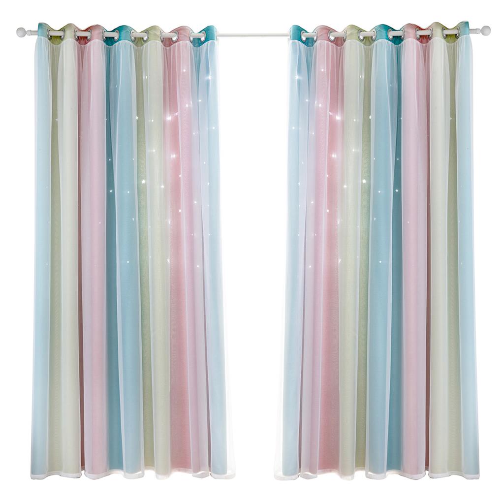 2 шт., занавеска с простым градиентом, ажурный звездный узор, двухслойная затемненная спальня, гостиная