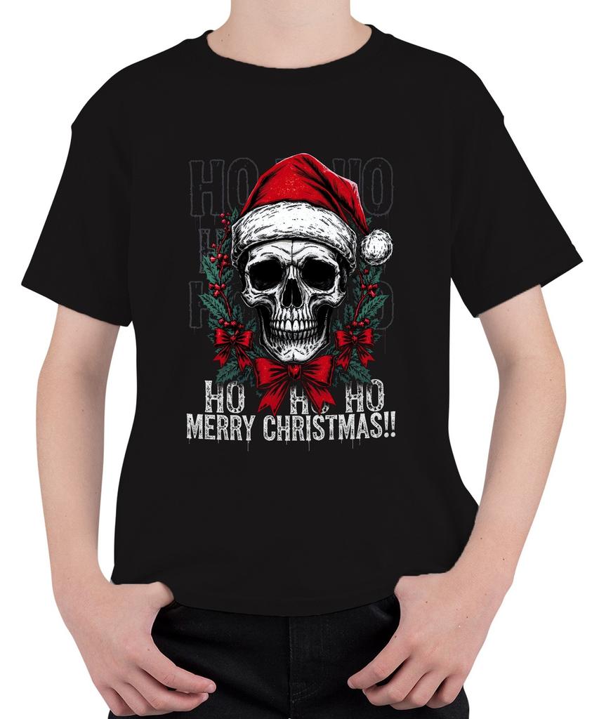HO HO HO MERRY CHRISTMAS Skull Xmas Wreath Gothic Evil Unisex Kids T-S