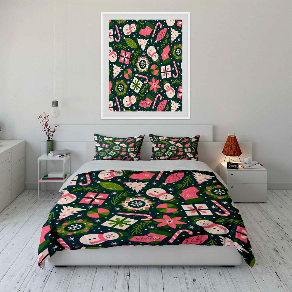 Christmas Cookies and Festive Icons Bedding Duvet Cover Set Duvet Cover Pillowcases  (1*Duvet Cover 2*Pillowcases, without duvet insert)