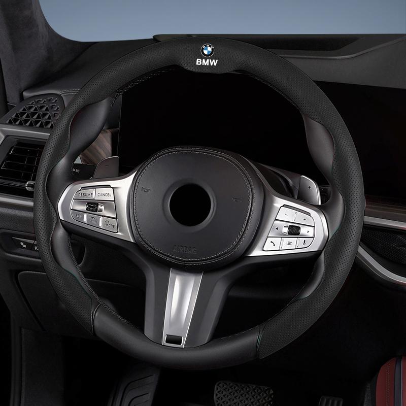 BBIH8 2026New Leather Fabric Car Steering Wheel Cover Valve Cap Accessories For BMW X1 X2 X3 X5 X4 X6 X7 iX3 F20 F10 F07 E70 E46 E90 E