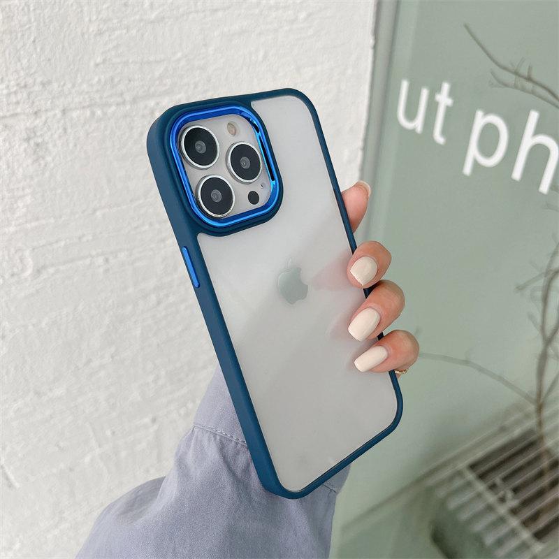 Solid Color Frame Plating Camera Circle Acrylic Phone Case for iPhone 16 15 14 13 12 11 Pro Max Shockproof Case