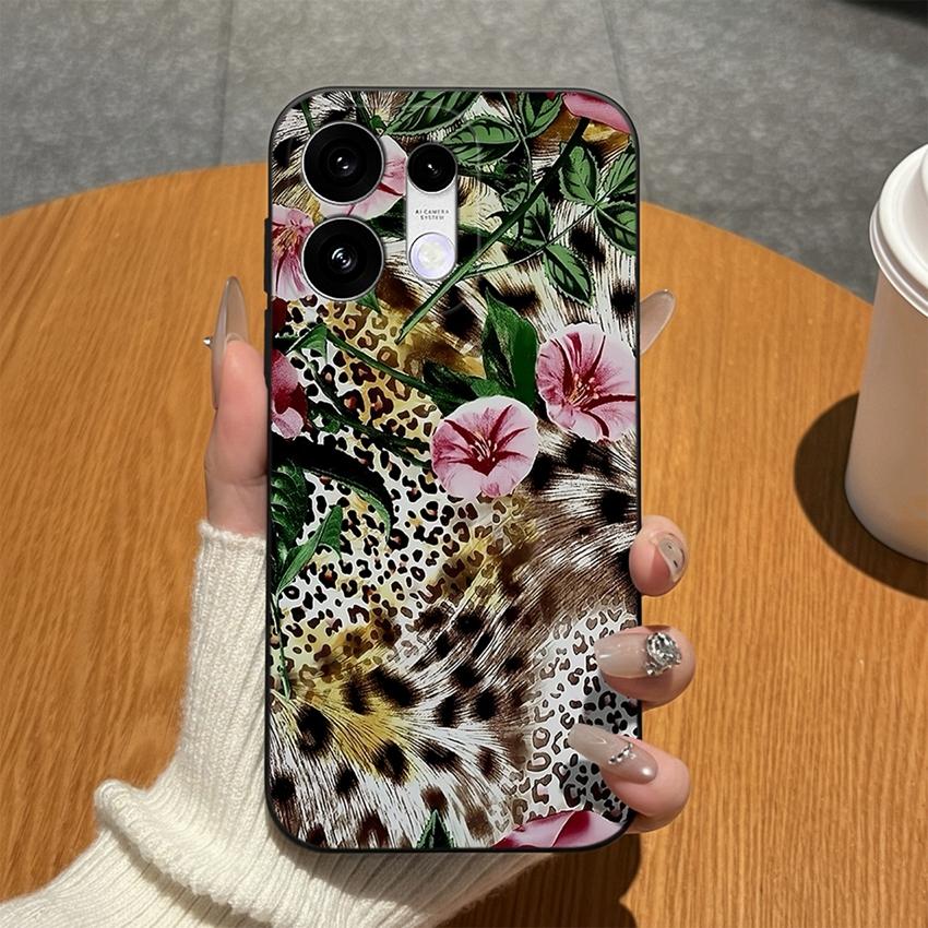 Чехлы Для Oppo Reno16 15 14 13 12 F 15c 16c Reno15 16 Pro Телефон Бампер Модный Леопардовый Кружевной Узоры Бабочки Матовый Силиконовый Защита от Отпечатков Пальцев Корпус