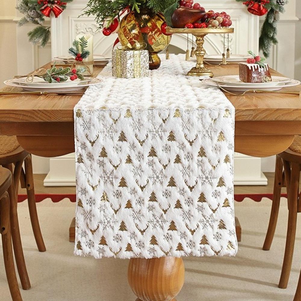 Christmas Tree Pattern Christmas Table Runner Embroidered Antlers Printed Tablecloth Winter
