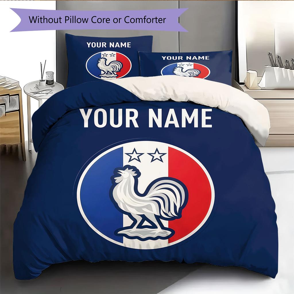 Custom Name,France National Football Team Pattern Bedding Home Decoration Birthday Gift ( 1 duvet cover + 2 pillowcase, without core),fan merchandise.