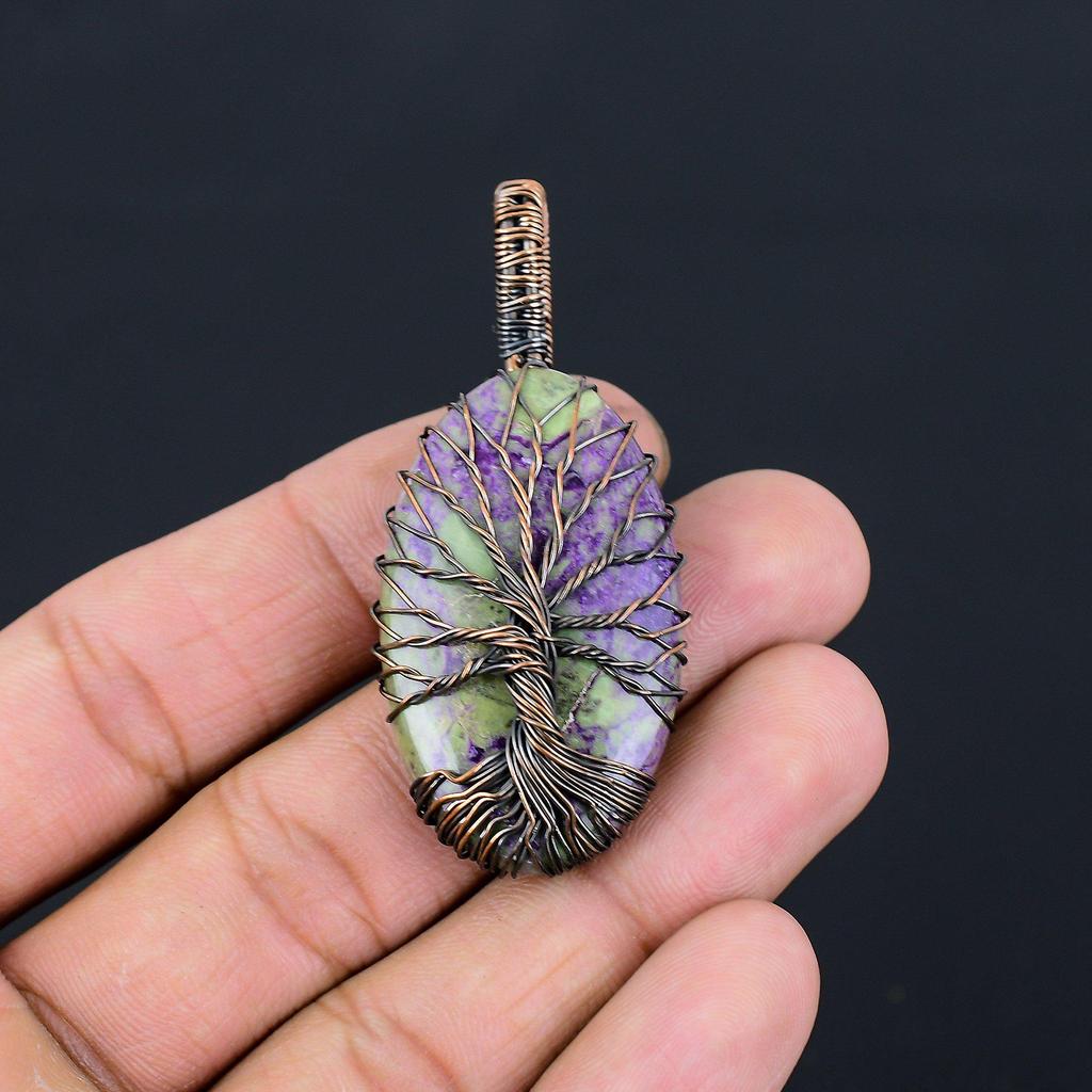 Tree Of Life Purpurite Gemstone Pure Copper Wire Wrapped Handmade Pendant Jewelry