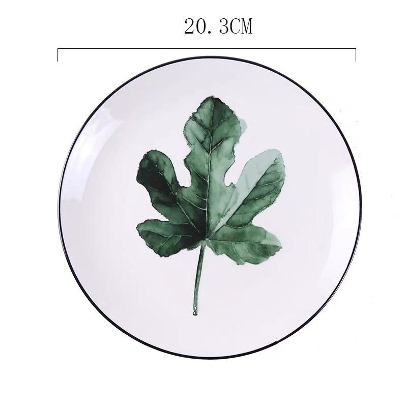 Nordic Creative Round Green Plants Porcelain Dinner Plate 8 Inch Tableware Ceramic Dessert Steak Plate Dinnerware Cake Dish