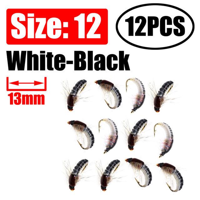 Wifreo 12PCS Fly Fishing Nymph Scud Worm Fly Realistic Aritificial Insect Bait Lures with Hook Size 8 10 12