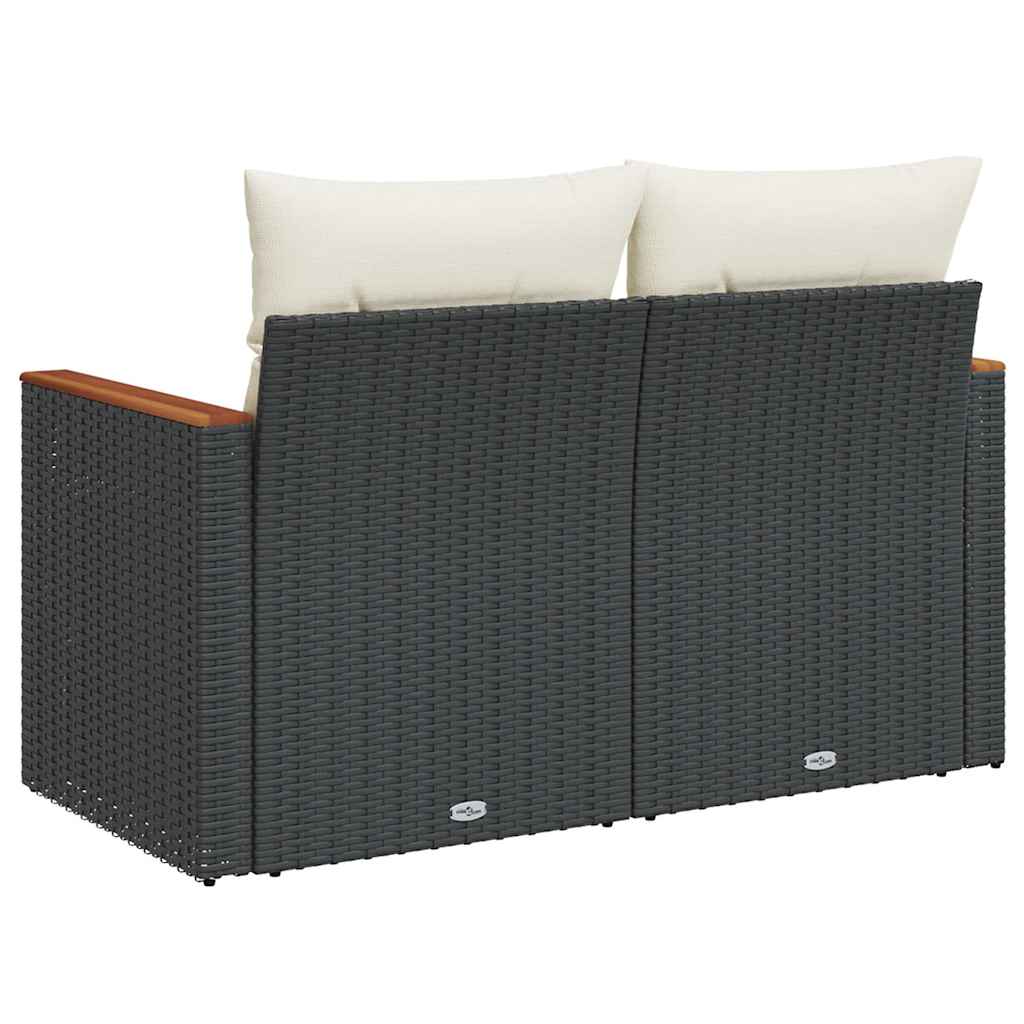 Garden Sofa with Cushions 2 Seater Black Poly Rattan
