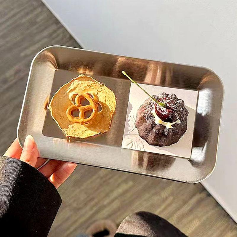 Luxury Square Stainless Steel Serving Tray,Coffee Tray,Desserts – Elegant Serving Platters for Café, Restaurant Bathroom Tray