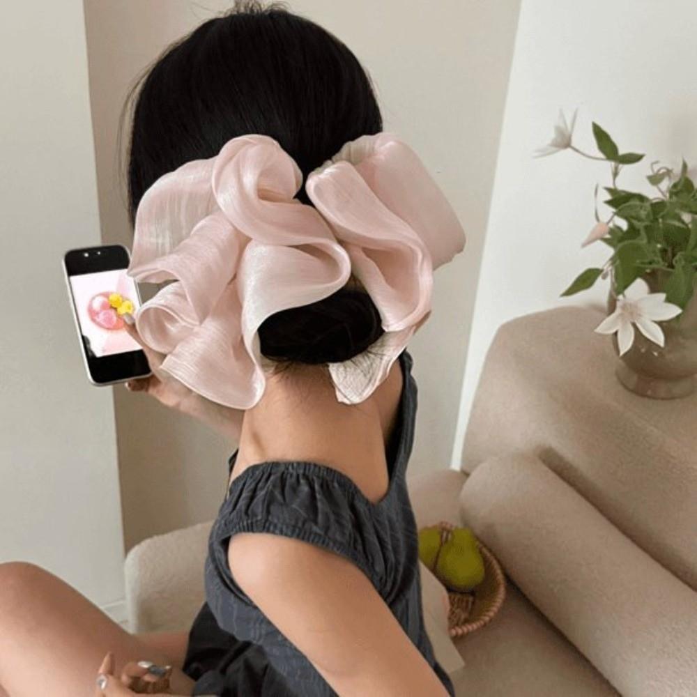 Tulle Material Pleated Hair Claw PC Mesh Flower Hair Clip Elegant Shark Clip Half Up Hairstyle
