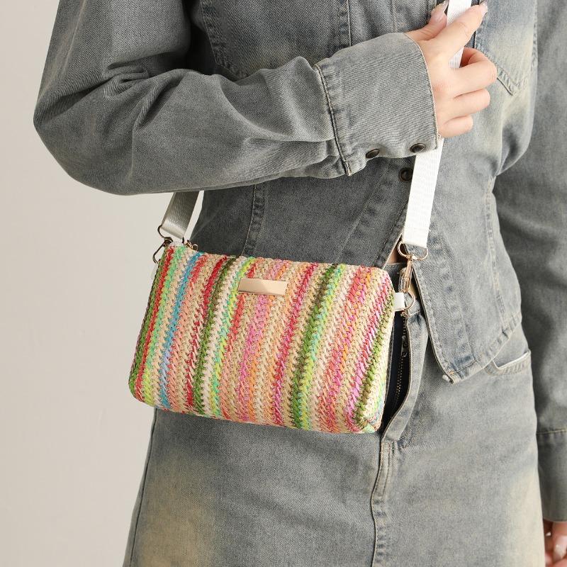 New Fashion Casual Daily Popular Rainbow Straw Woven Camera Bag Women's Bag Chain Bag Messenger Bag