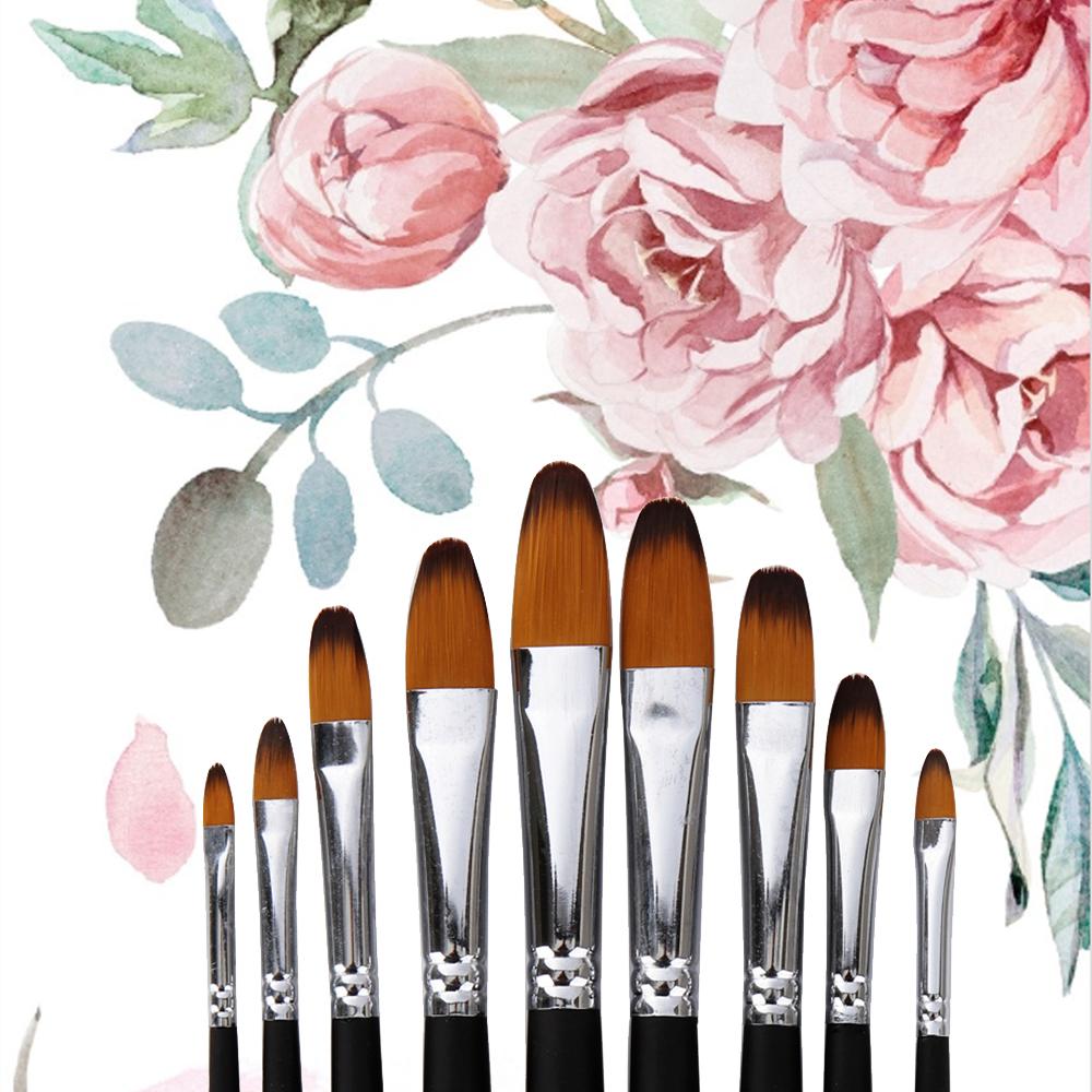 9 шт., набор профессиональных кистей для художника, черная длинная деревянная ручка, нейлоновая кисть для волос для