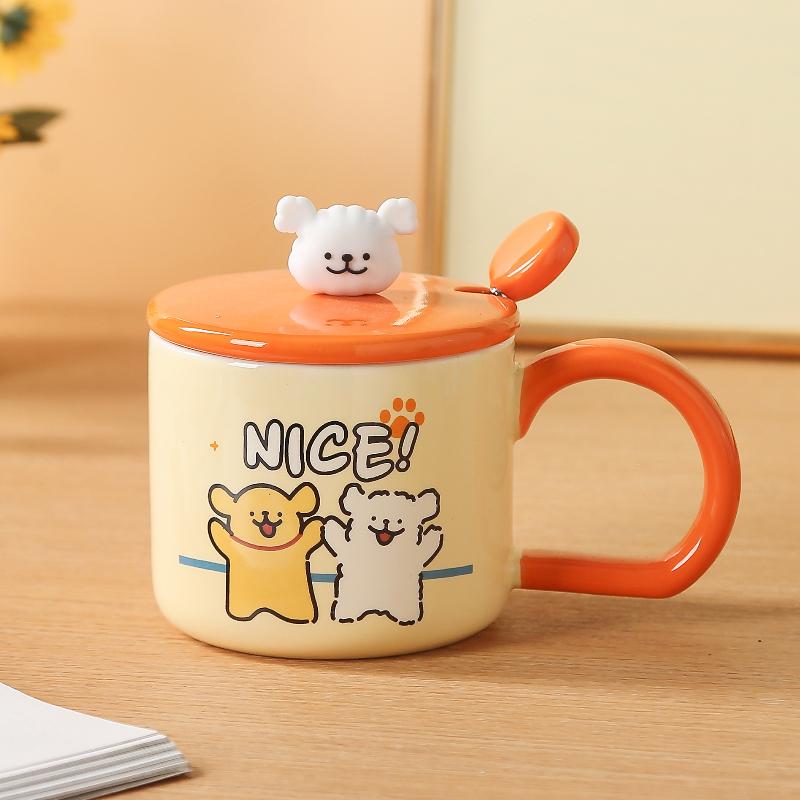 Cute Puppy Mug Cartoon Ceramic Cup with Lid High Value Water Cup Couple Home Large Capacity Breakfast Cup