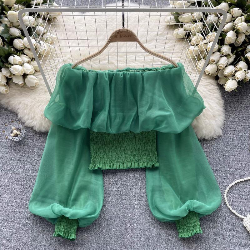 Летние сексуальные рубашки с открытыми плечами и оборками, женские Y2k, милые сетчатые блузки с длинными рукавами, корейские Kpop, облегающие Blusas Mujer