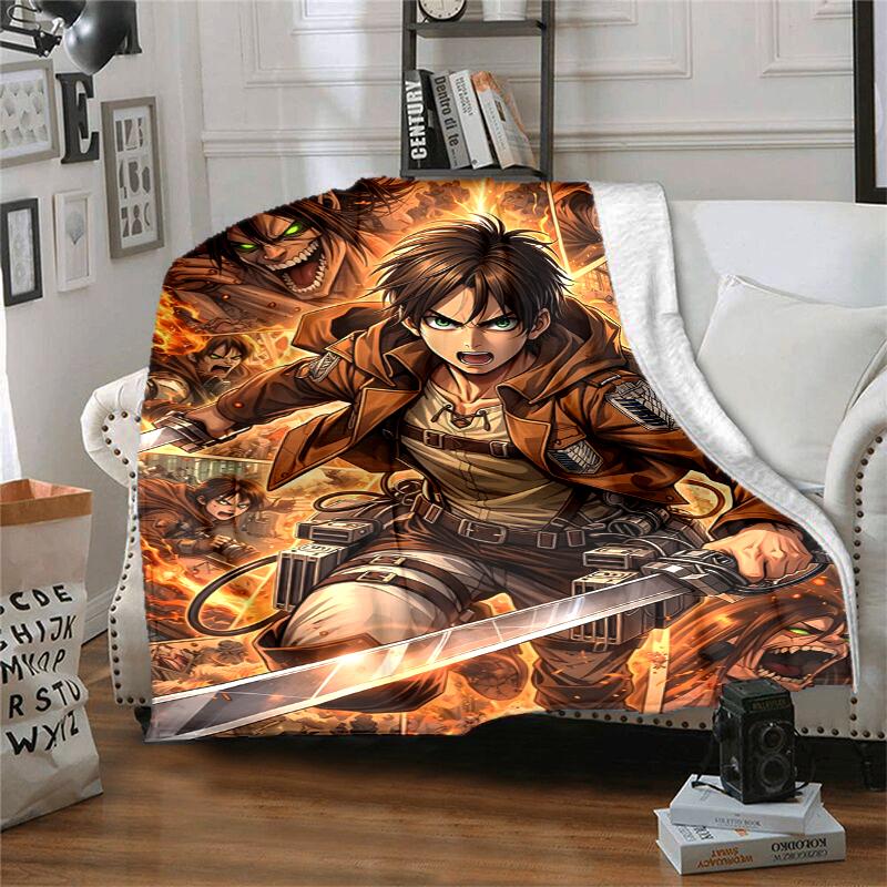 Eren & Mikasa Flannel Blanket Soft Warm All-Season Throw, Design for Camping, Car Travel, Hiking Sofa, Bed, Office Perfect Gift for Parties