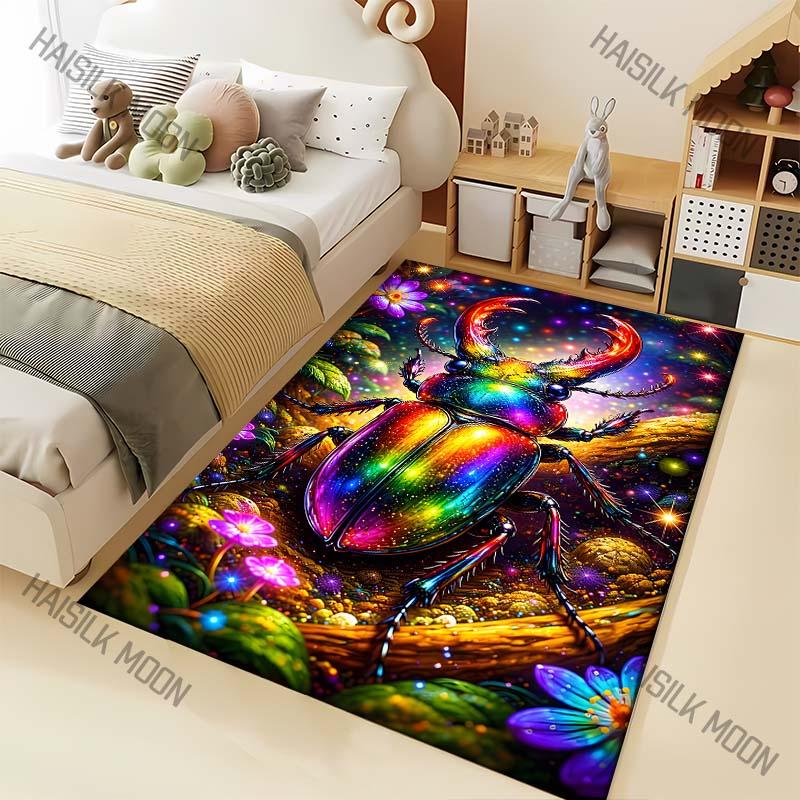 1PC Rainbow Rhinoceros Beetle flowers Print Carpet for Living Room Bedroom Sofa Home Decor Rus Non-slip Floor Mat Luxury Gift