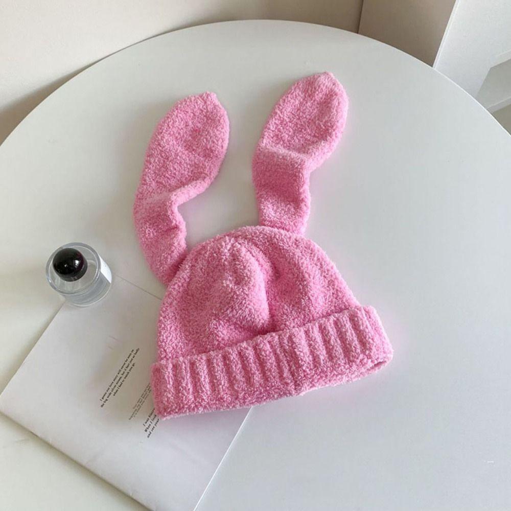Knitted Rabbit Ear Hats Solid Color Plush Skull Cap Lovely Women Beanie Hat Girl