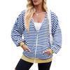 HNXC Women's Fashion Casual Stripe Print Long Sleeve Hooded Hoodies & Sweatshirts