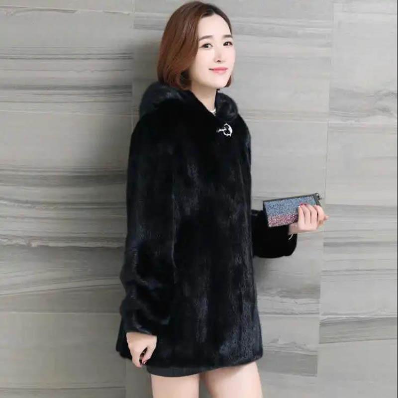 Faux Mink Coat Women's Mid-length Autumn and Winter Thick Plus Size Hooded Fur Coat Women Are Thin