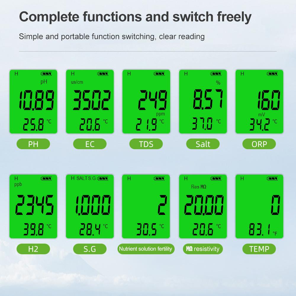 5 в 1/ 7 в 1/ 10 в 1 Многофункциональный монитор качества воды PH/TDS/EC/ORP/соленость/SG/TEMP/H2/плодородность/сопротивление PH метр 1 шт.
