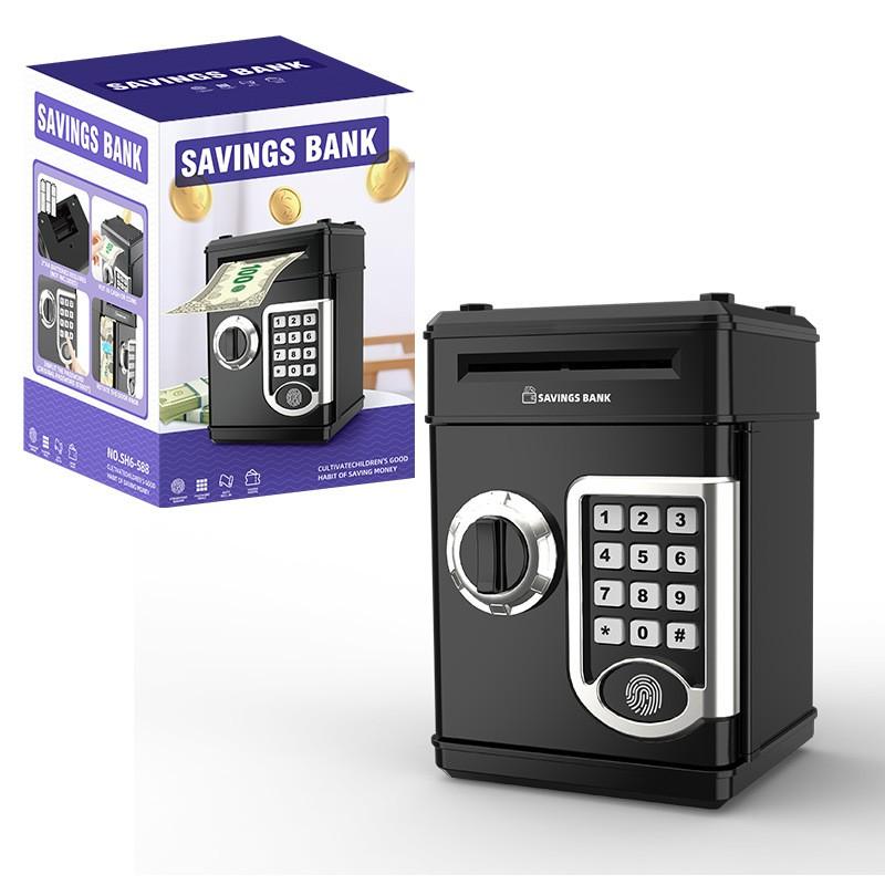 Kids Mini Lockable Coin Bank With Fingerprint Security - Metal-Style ABS Savings Box Birthday Childrens Day