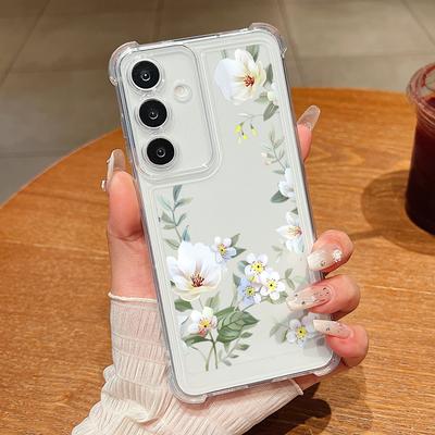 Прозрачный тонкий чехол с цветочным принтом для Samsung S25 Edge S24 FE S23 Ultra S22 A56 A36 A16 A15 A55 A35 Мягкий силиконовый противоударный чехол для телефона с защитой объектива
