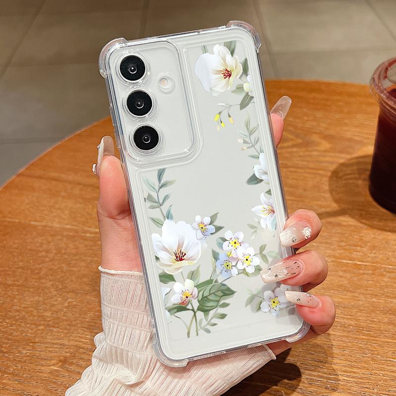 Чехол для телефона с белым цветком для Samsung Galaxy S25 Edge S24 FE S25 S24 S23 Ultra S22 Plus A36 A56 A16 A55 A54 A15 5G Прозрачный ТПУ чехол