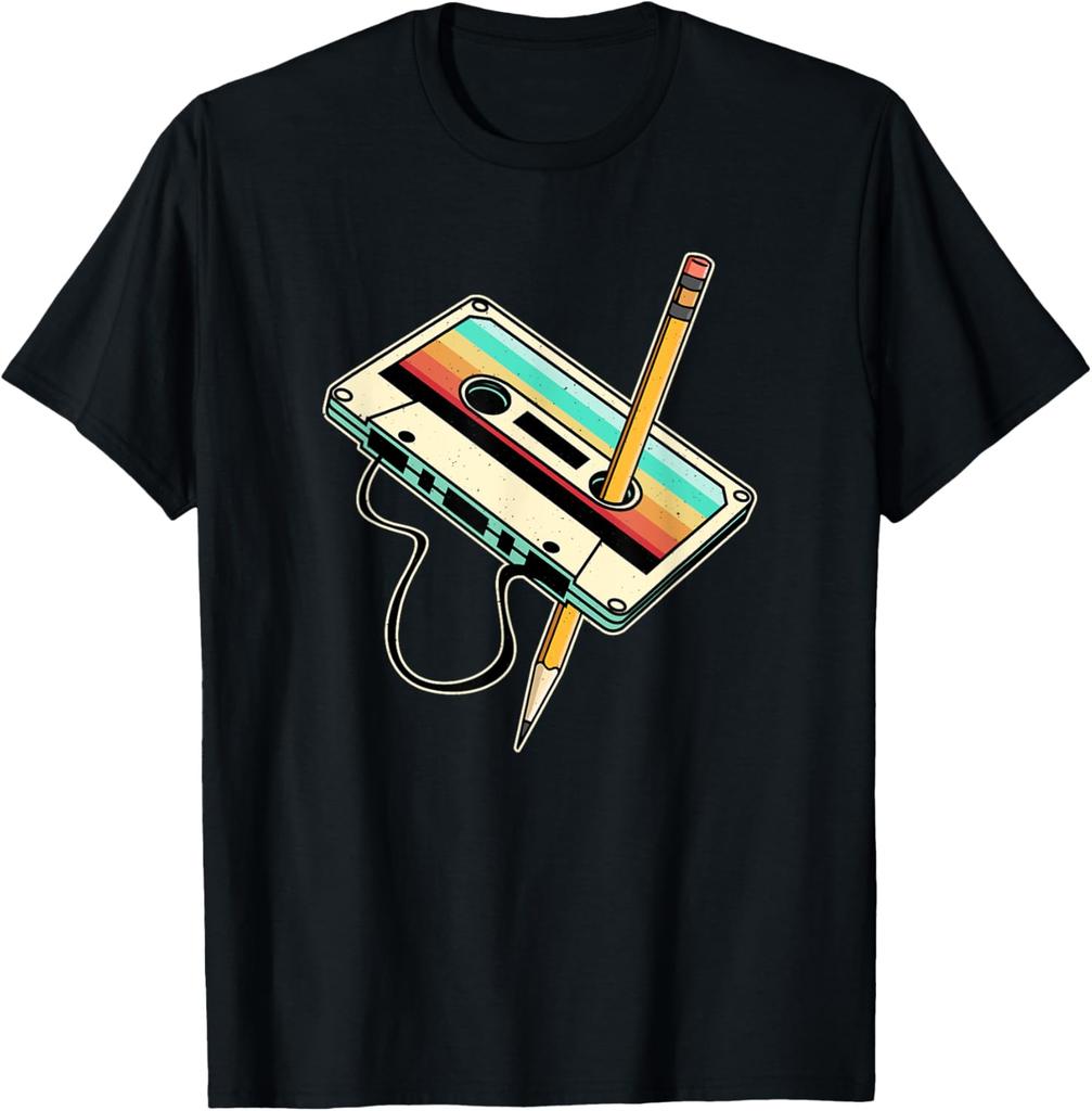 80s 90s Retro Party Costume Nostalgia Cassette TShirt Graphic Tee Unisex Casual Cotton TShirt