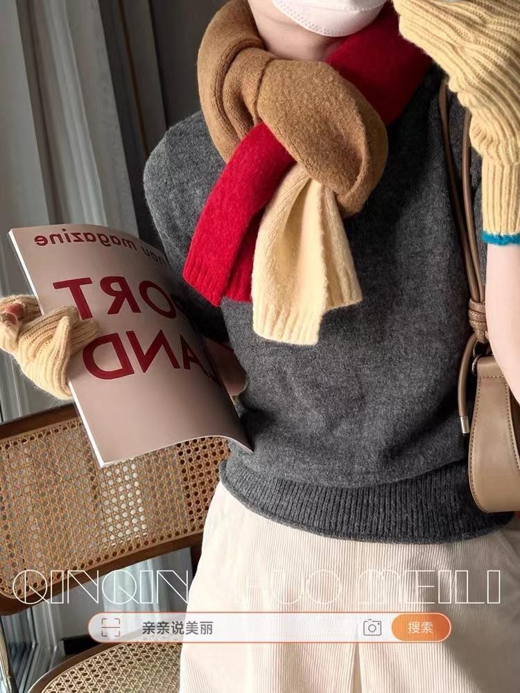 New autumn and winter ins wind contrasting color scarf female neck protector Korean version cute student warm knitted versatile scarf male