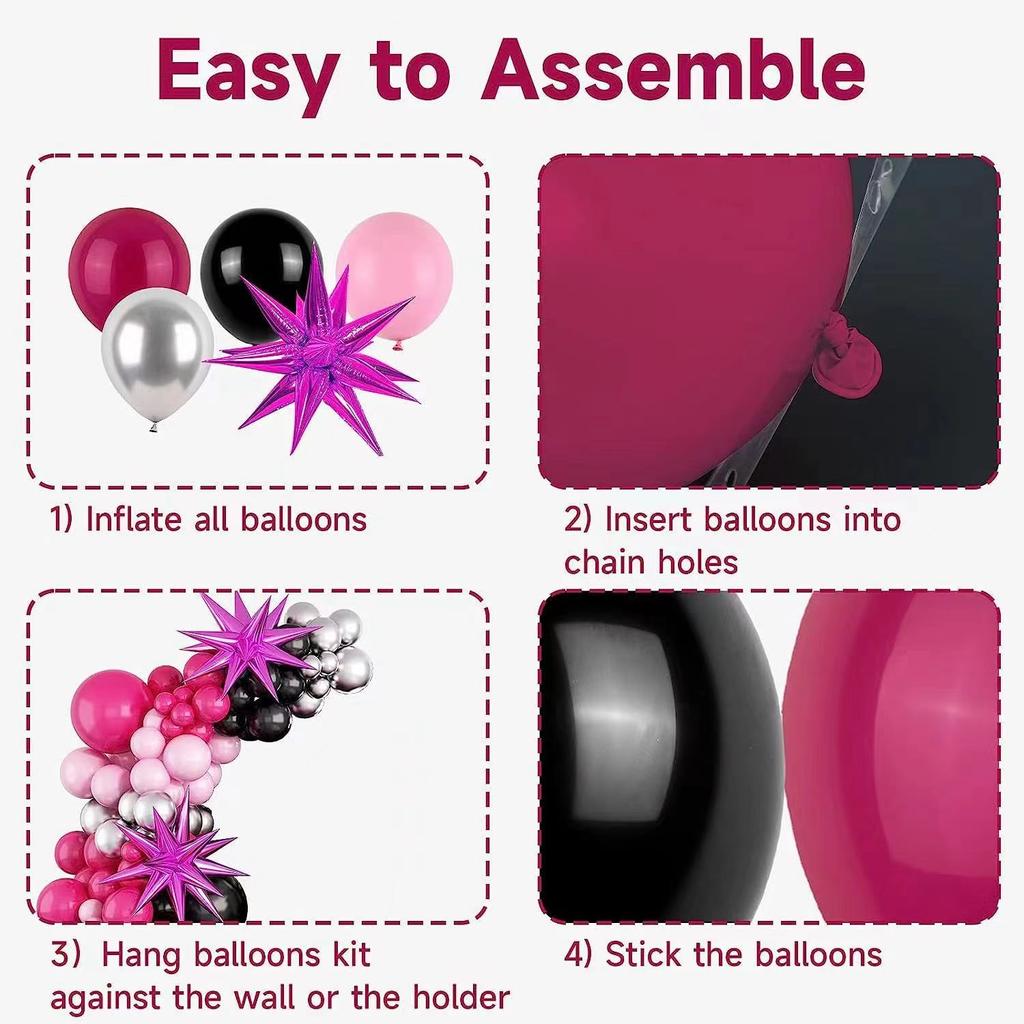 Черно-розово-красный набор гирлянды из воздушных шаров, взрывающаяся звезда, алюминиевый шарик, украшение для дня рождения девочки, девичника