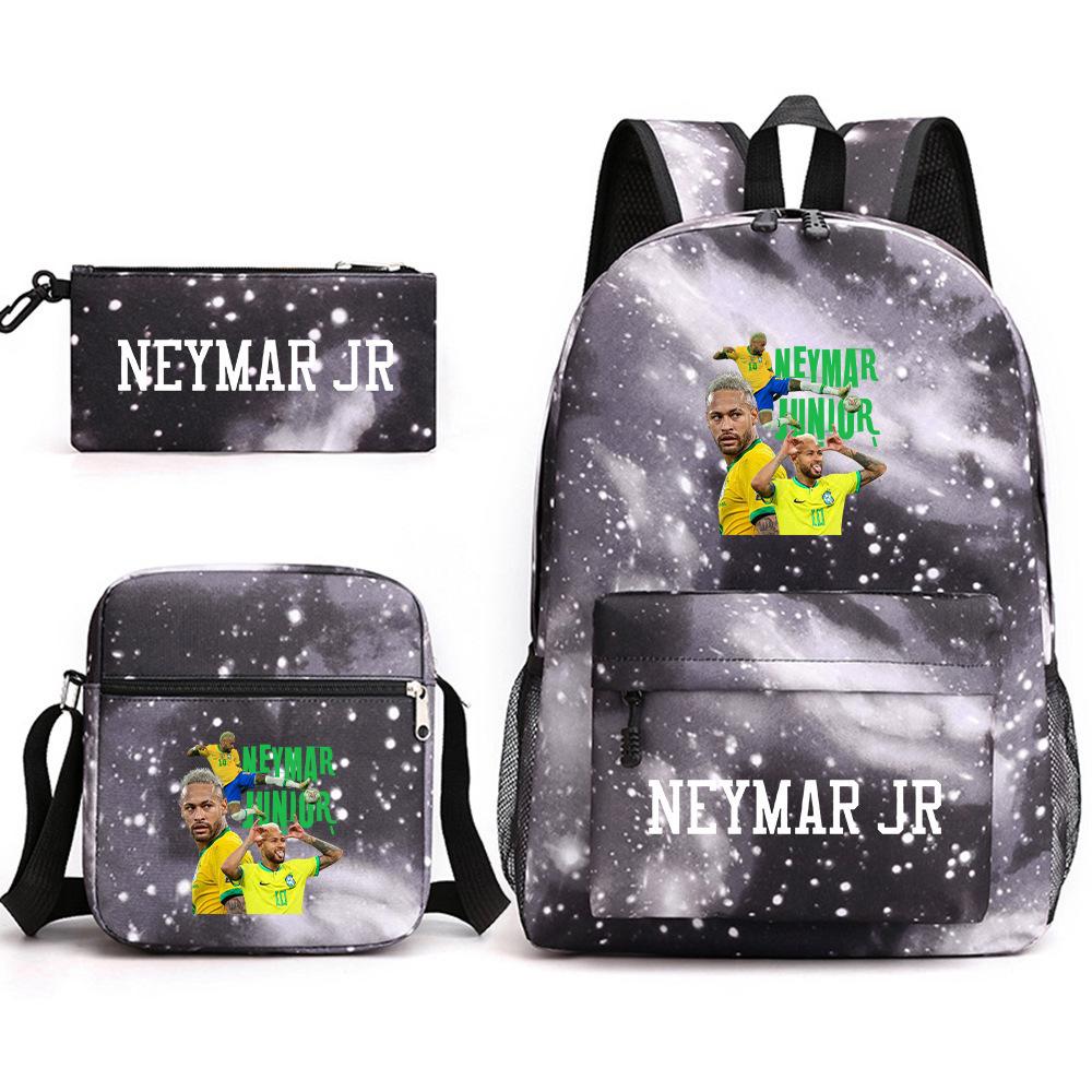 Neymar schoolbag star Neymar has the same peripheral printed backpack, male and female students campus three-piece schoolbag.
