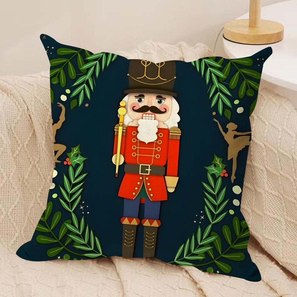 Nutcracker Soldier Cushion Cover Soft Plush Fabric Double-Sided Printed Sofa Cushion Cover for All Seasons Home Decor Gift