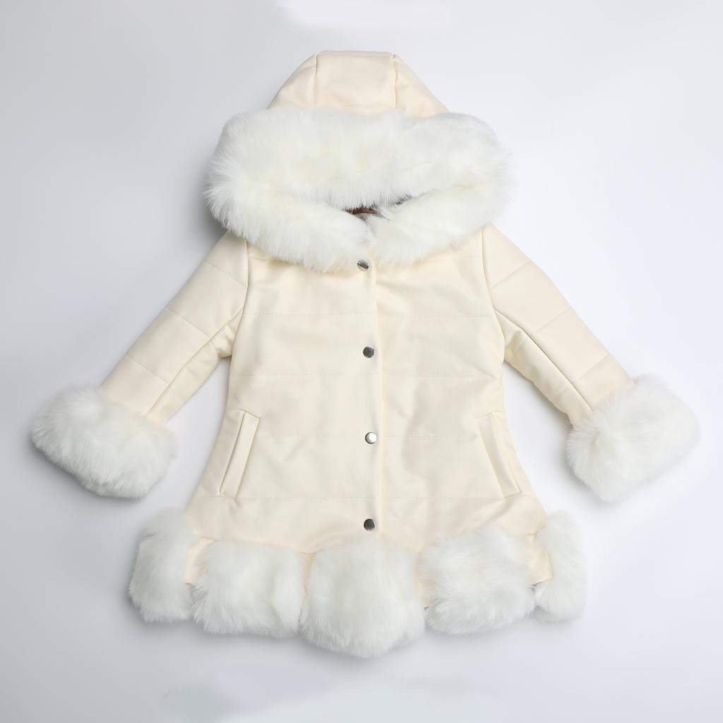 YUBAOBEI Christmas Winter Thick Warm Girls Leather Jacket Kids Soild Color Plush Stand Collar Hooded Coat
